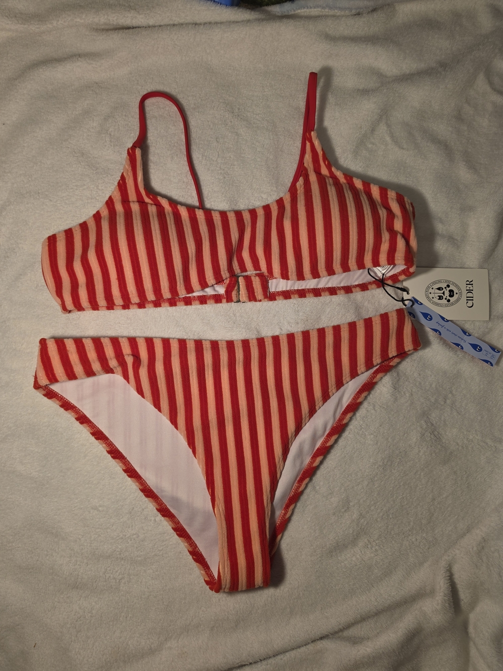 Cider Red & Peach Striped Bikini Set - Women's Swim
